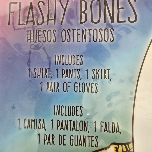 Girls FLASHY BONES Rainbow Skeleton Costume Size Large Leggings Gloves - Picture 5 of 6